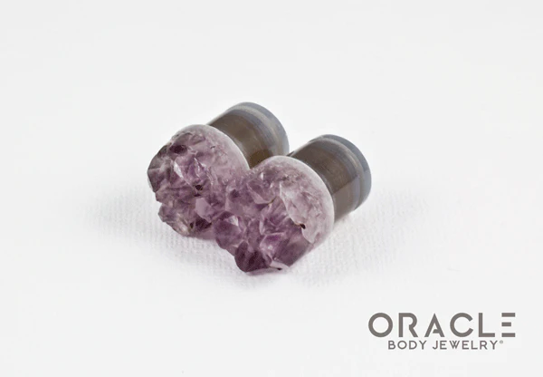 1/2" (12.5mm) Druzy Rough Amethyst Single Flare Plugs - Image 2