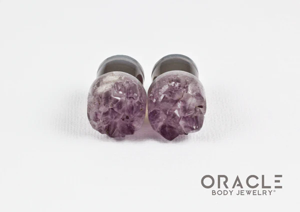 1/2" (12.5mm) Druzy Rough Amethyst Single Flare Plugs - Image 3