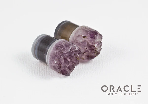 1/2" (12.5mm) Druzy Rough Amethyst Single Flare Plugs - Image 3