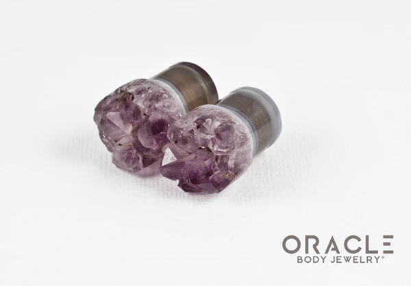 1/2" (12.5mm) Druzy Rough Amethyst Single Flare Plugs - Image 2
