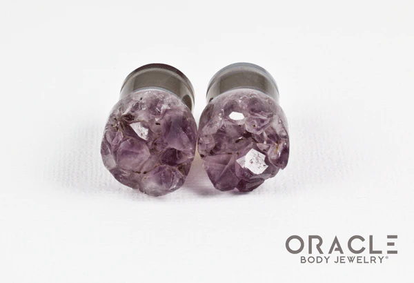 1/2" (12.5mm) Druzy Rough Amethyst Single Flare Plugs - Image 3