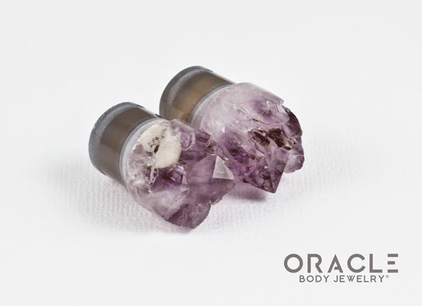 1/2" (12.5mm) Druzy Rough Amethyst Single Flare Plugs