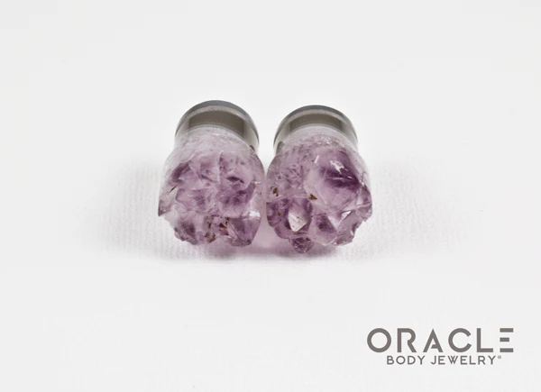 1/2" (12.5mm) Druzy Rough Amethyst Single Flare Plugs - Image 3