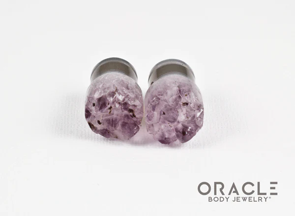 1/2" (12.5mm) Druzy Rough Amethyst Single Flare Plugs - Image 3