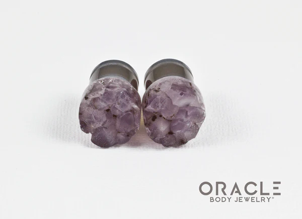 1/2" (12.5mm) Druzy Rough Amethyst Single Flare Plugs - Image 3