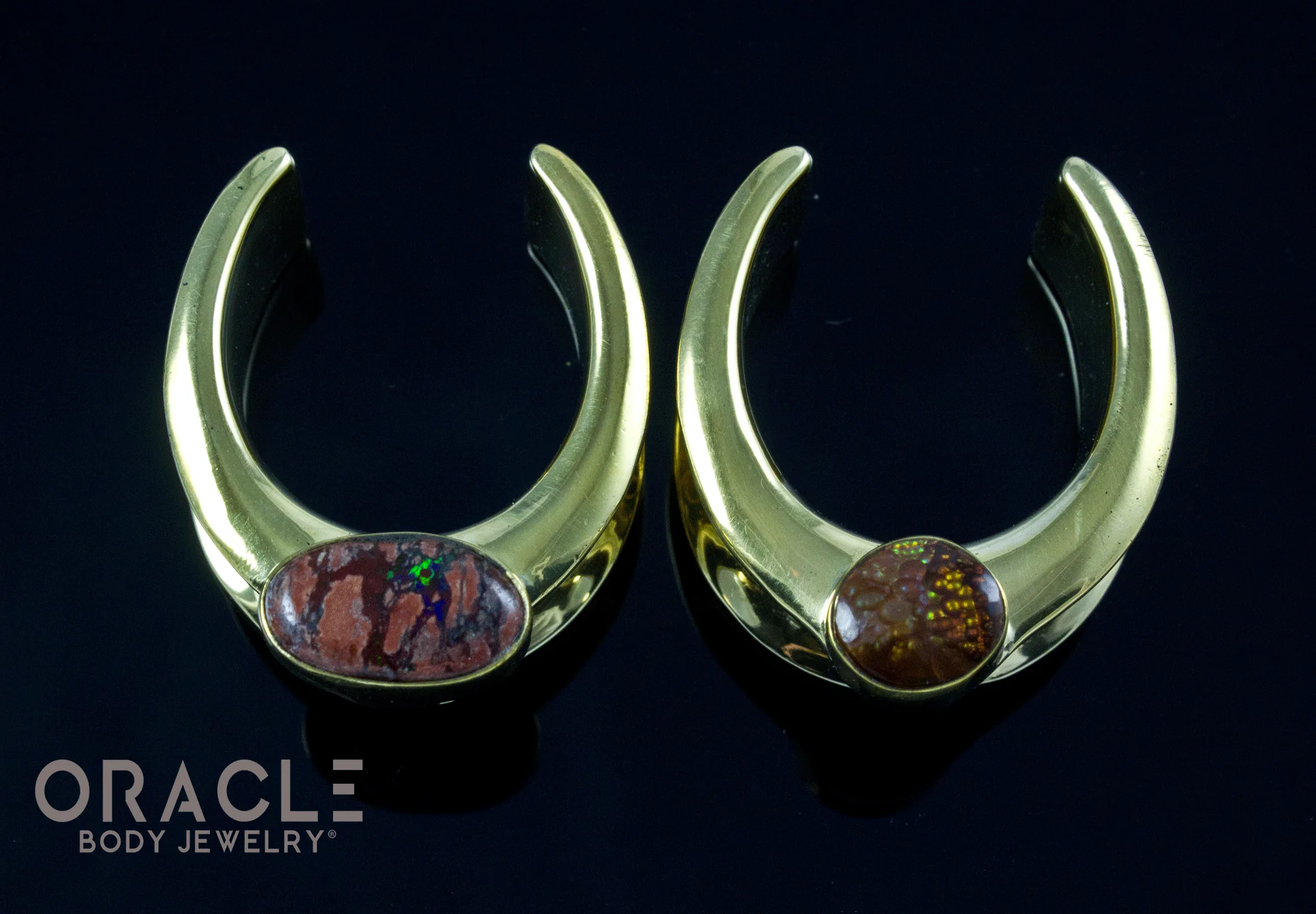1" (25mm) Brass Saddles with Matrix Opal and Fire Agate