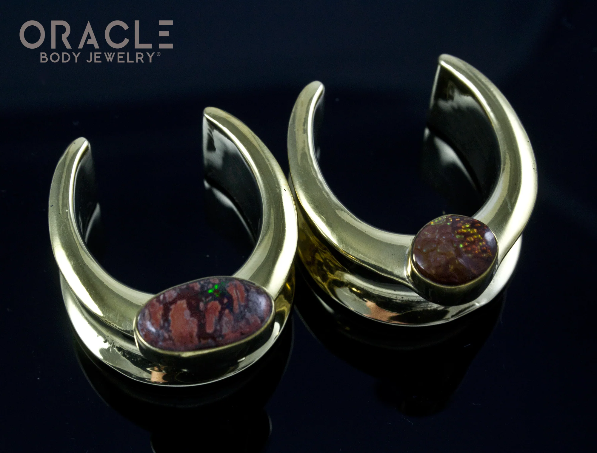 1" (25mm) Brass Saddles with Matrix Opal and Fire Agate - Image 2