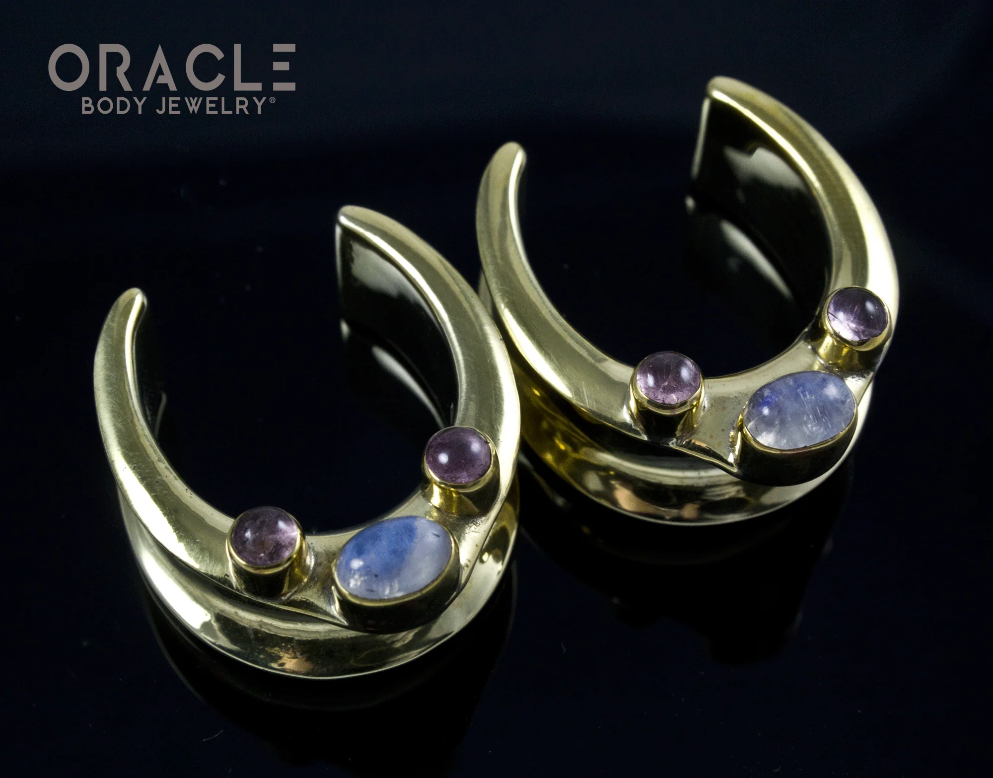 1" (25mm) Brass Saddles with Moonstone and Amethyst - Image 2
