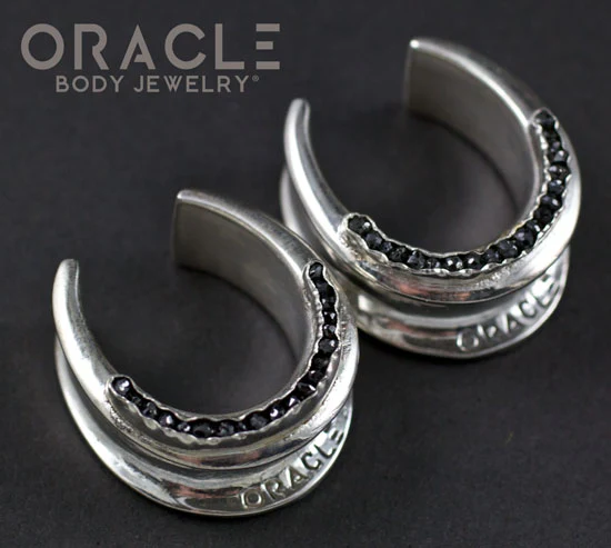 1" (25mm) Sterling Silver Saddles with Channel Set Black Raw Diamonds - Image 2