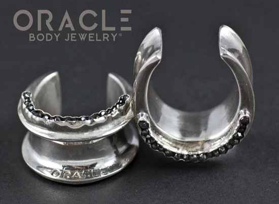 1" (25mm) Sterling Silver Saddles with Channel Set Black Raw Diamonds - Image 3