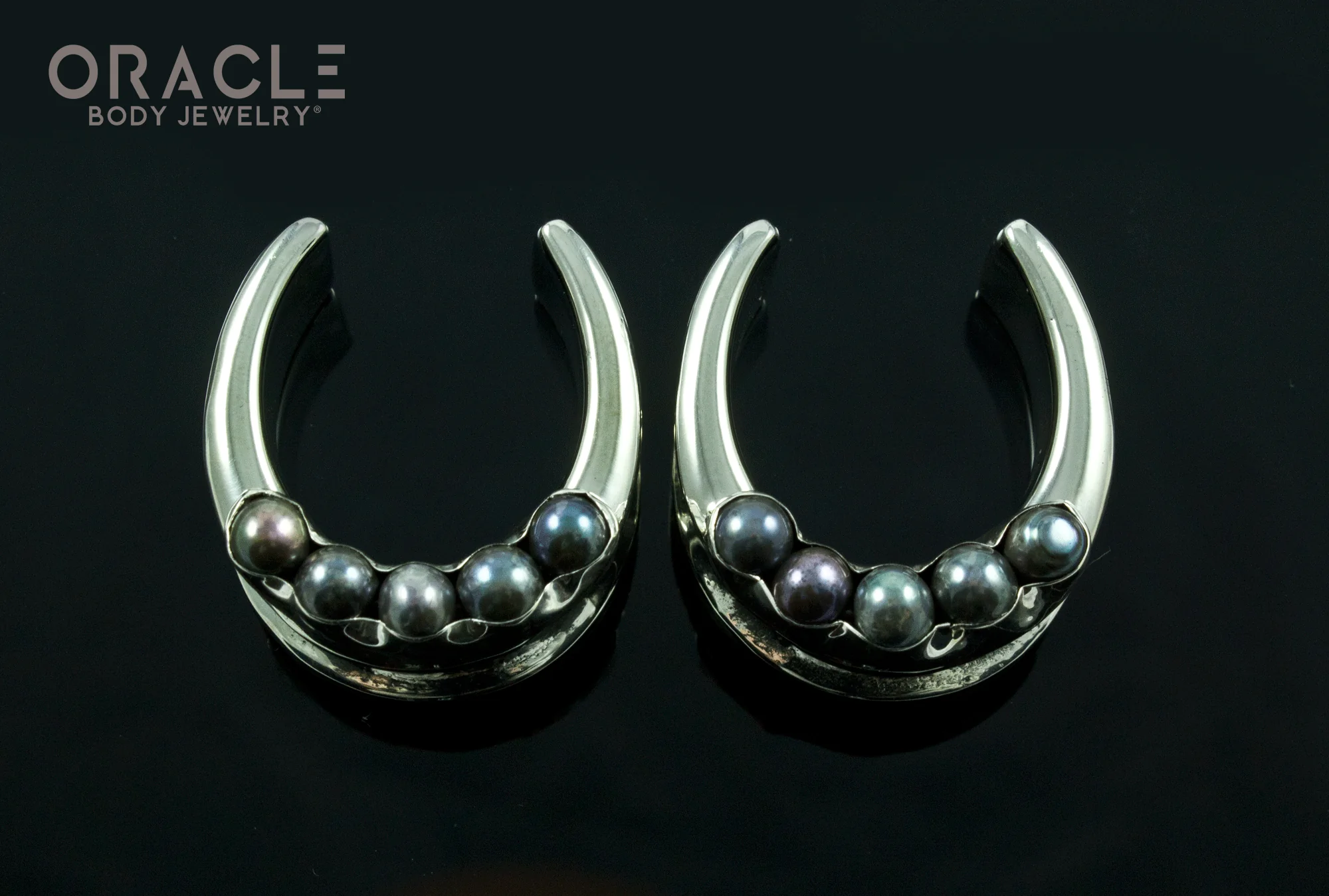 1" (25mm) White Brass Saddles with Channel Set Black and Gray Pearls