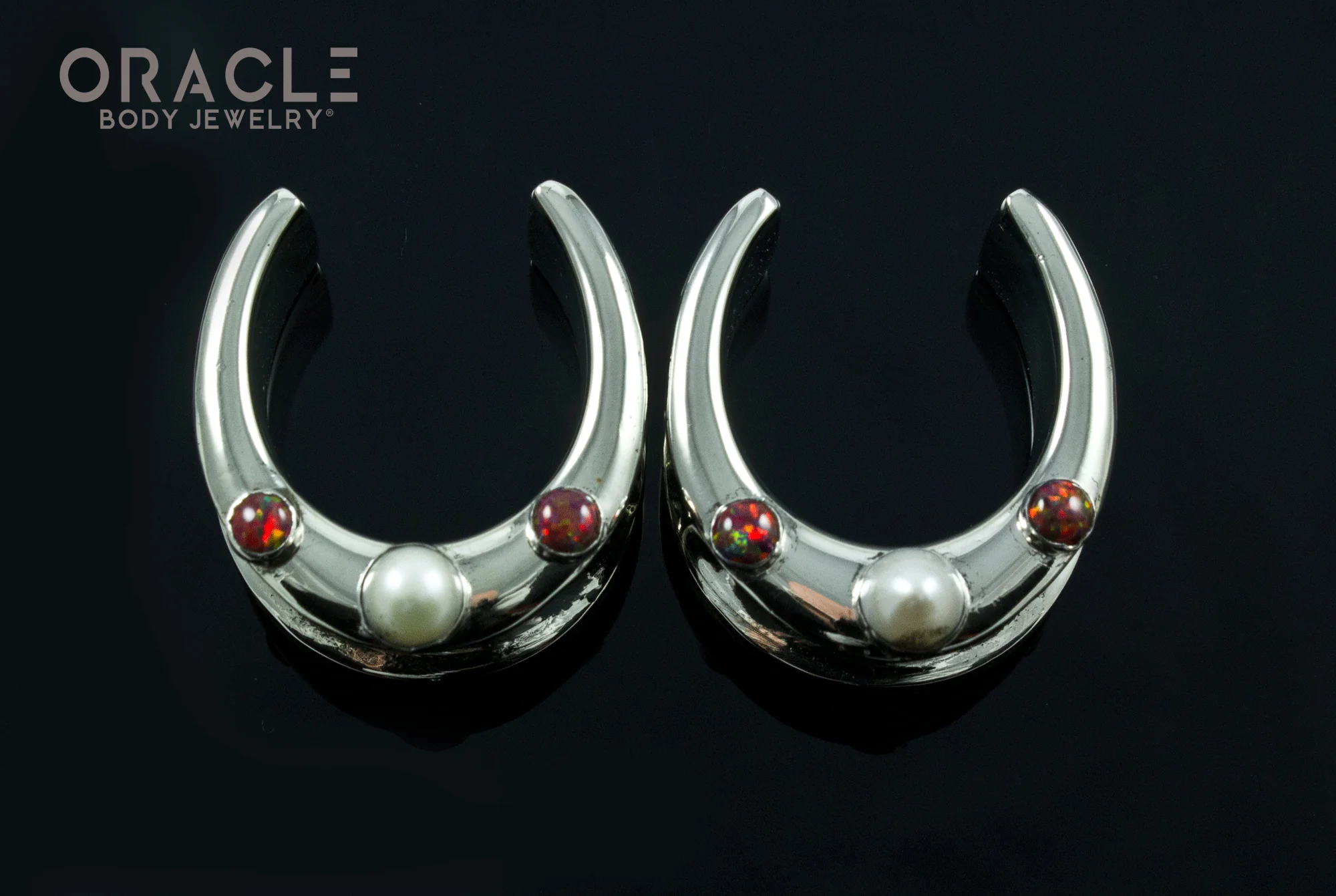 1" (25mm) White Brass Saddles with Pearls and Synthetic Opals