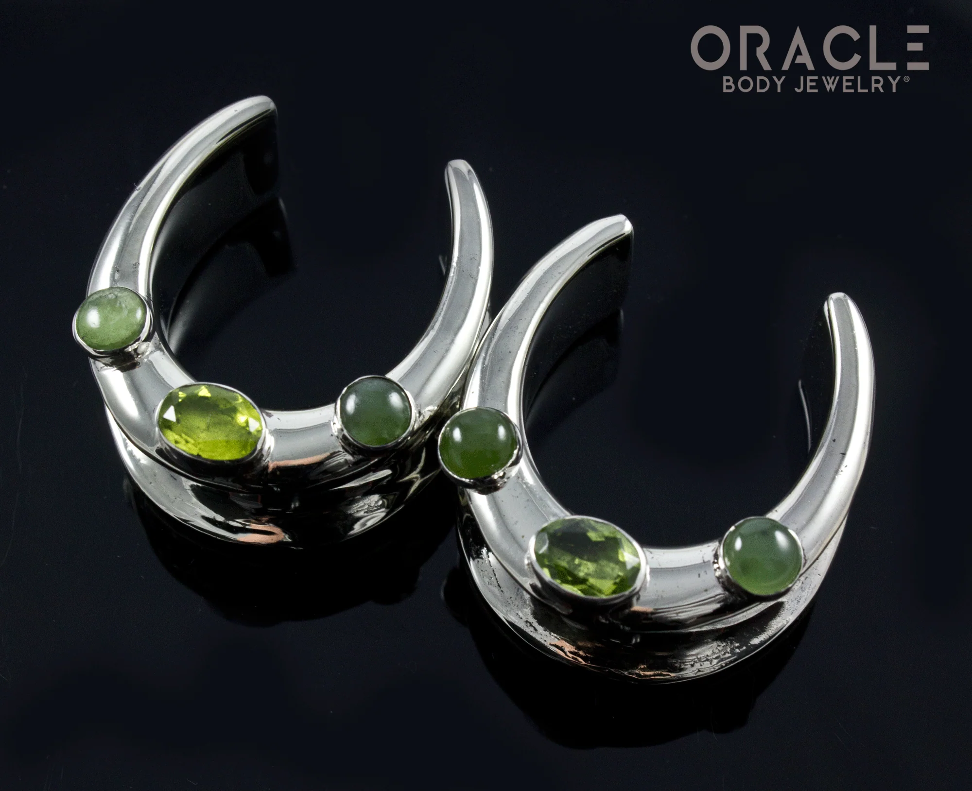 1" (25mm) White Brass Saddles with Peridot and Nephrite Jade - Image 2