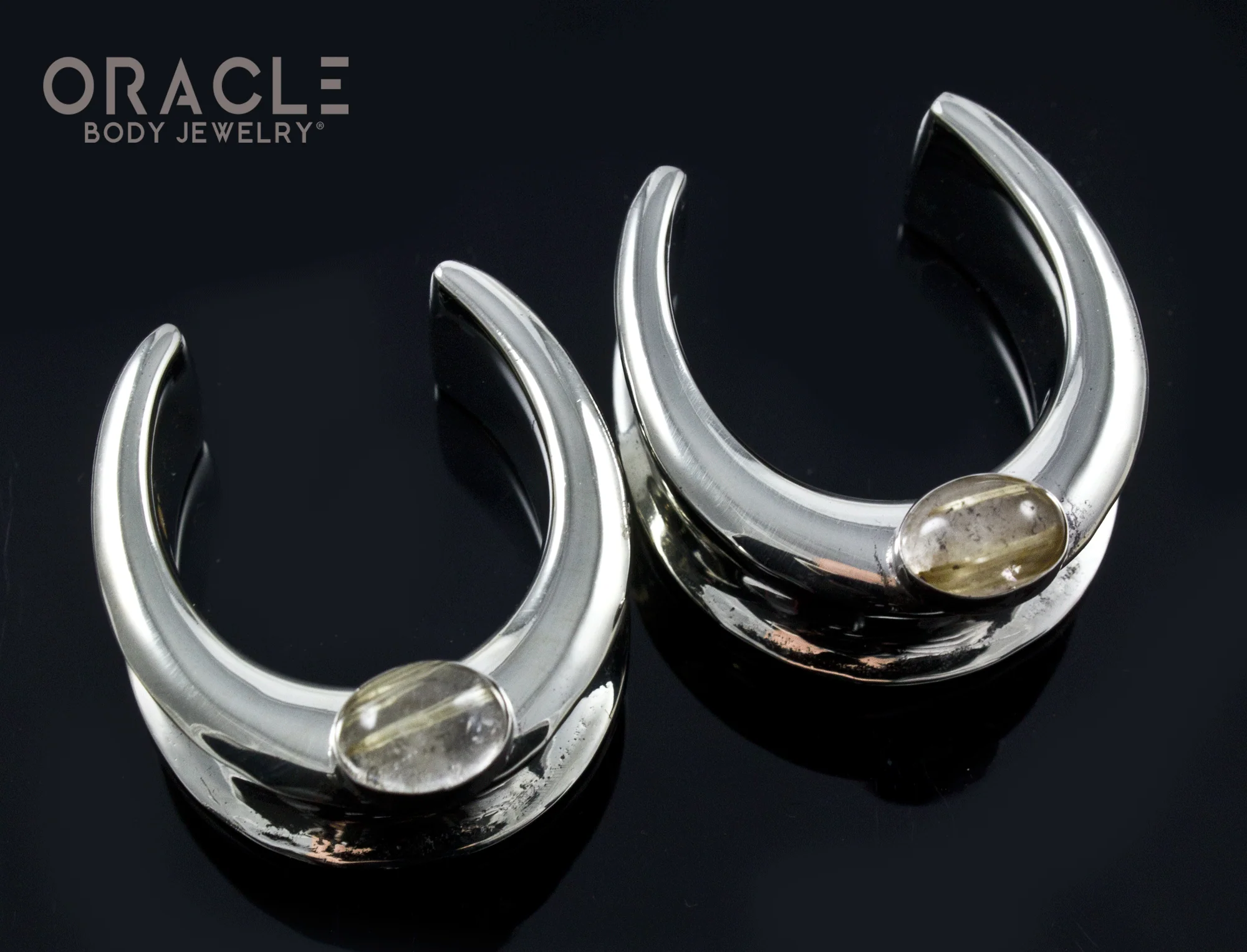 1" (25mm) White Brass Saddles with Rutilated Quartz - Image 2
