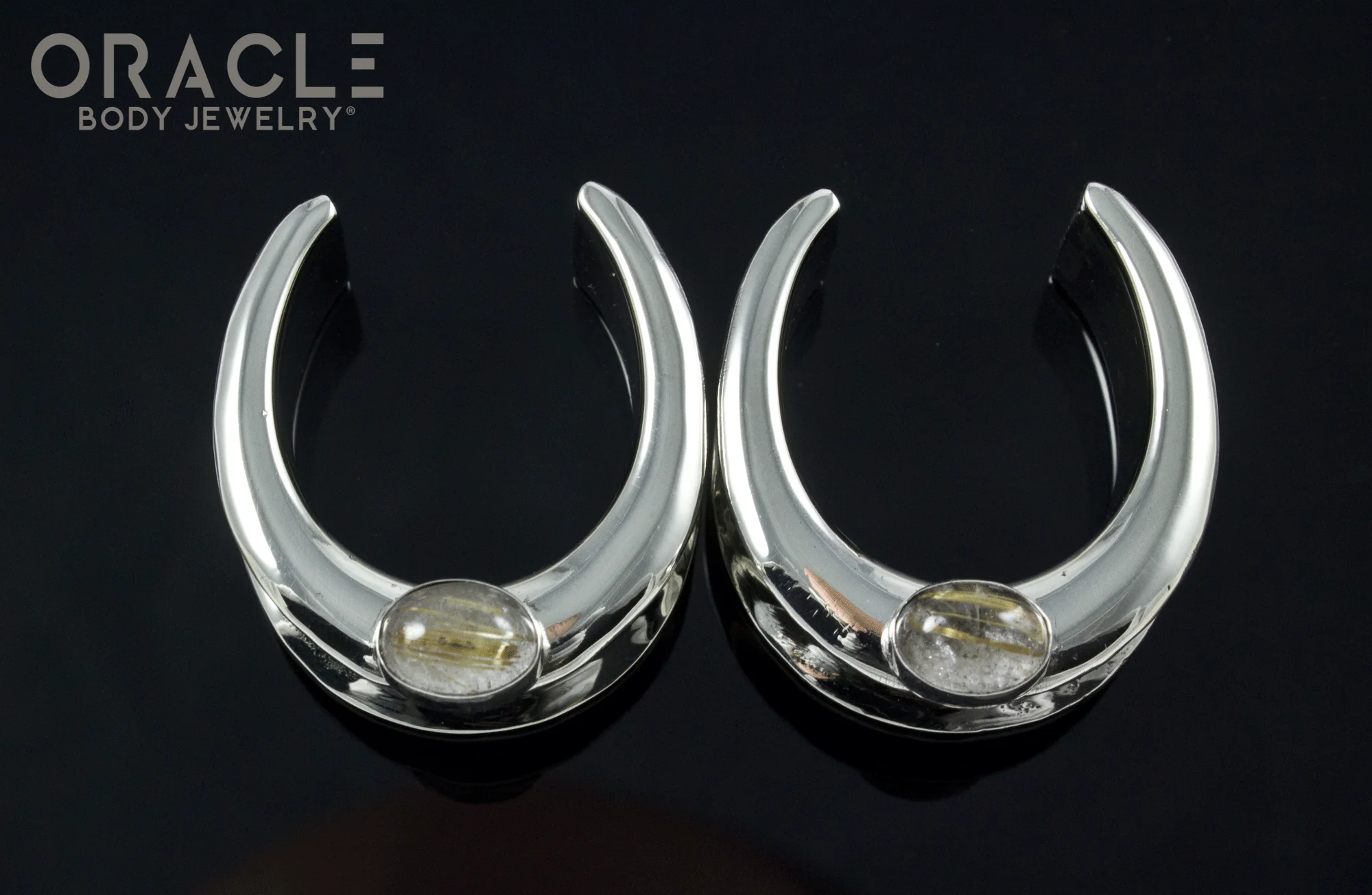 1" (25mm) White Brass Saddles with Rutilated Quartz
