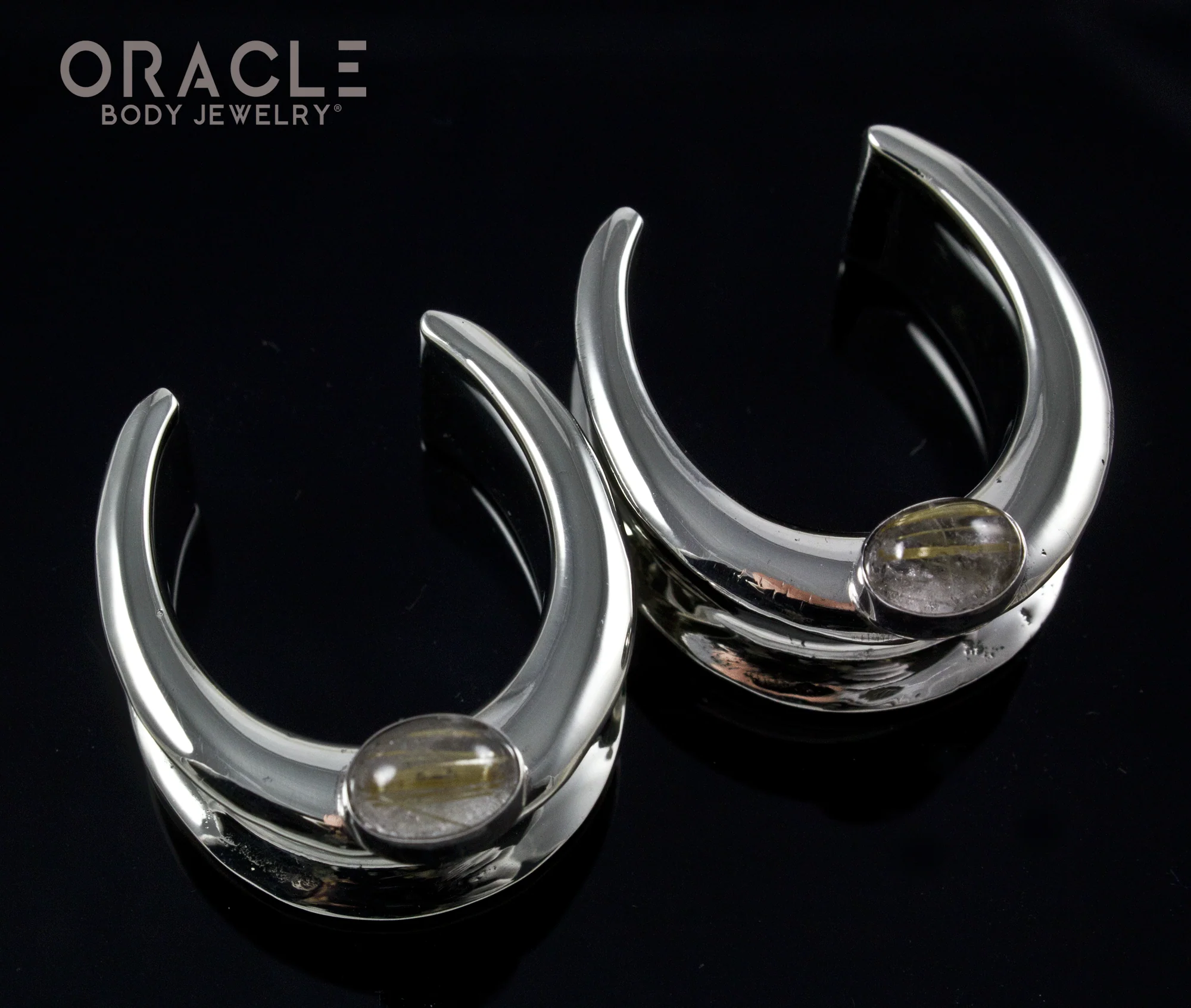1" (25mm) White Brass Saddles with Rutilated Quartz - Image 2