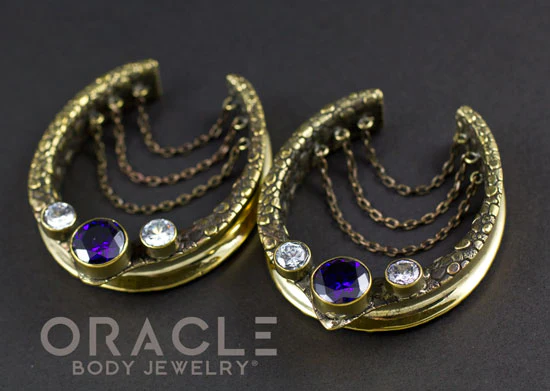 1-3/4" (44mm) Brass Saddles with Chains, Amethyst and Cubic Zirconia - Image 3