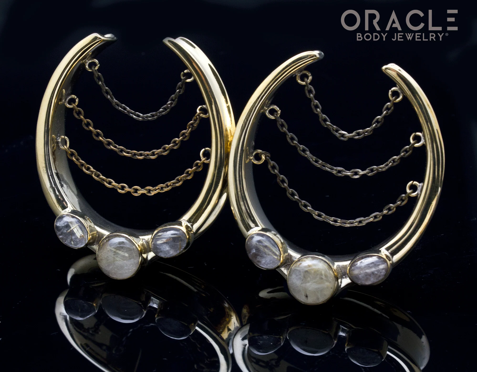 1-3/4" (44mm) Brass Saddles with Chains and Rutilated Quartz - Image 2
