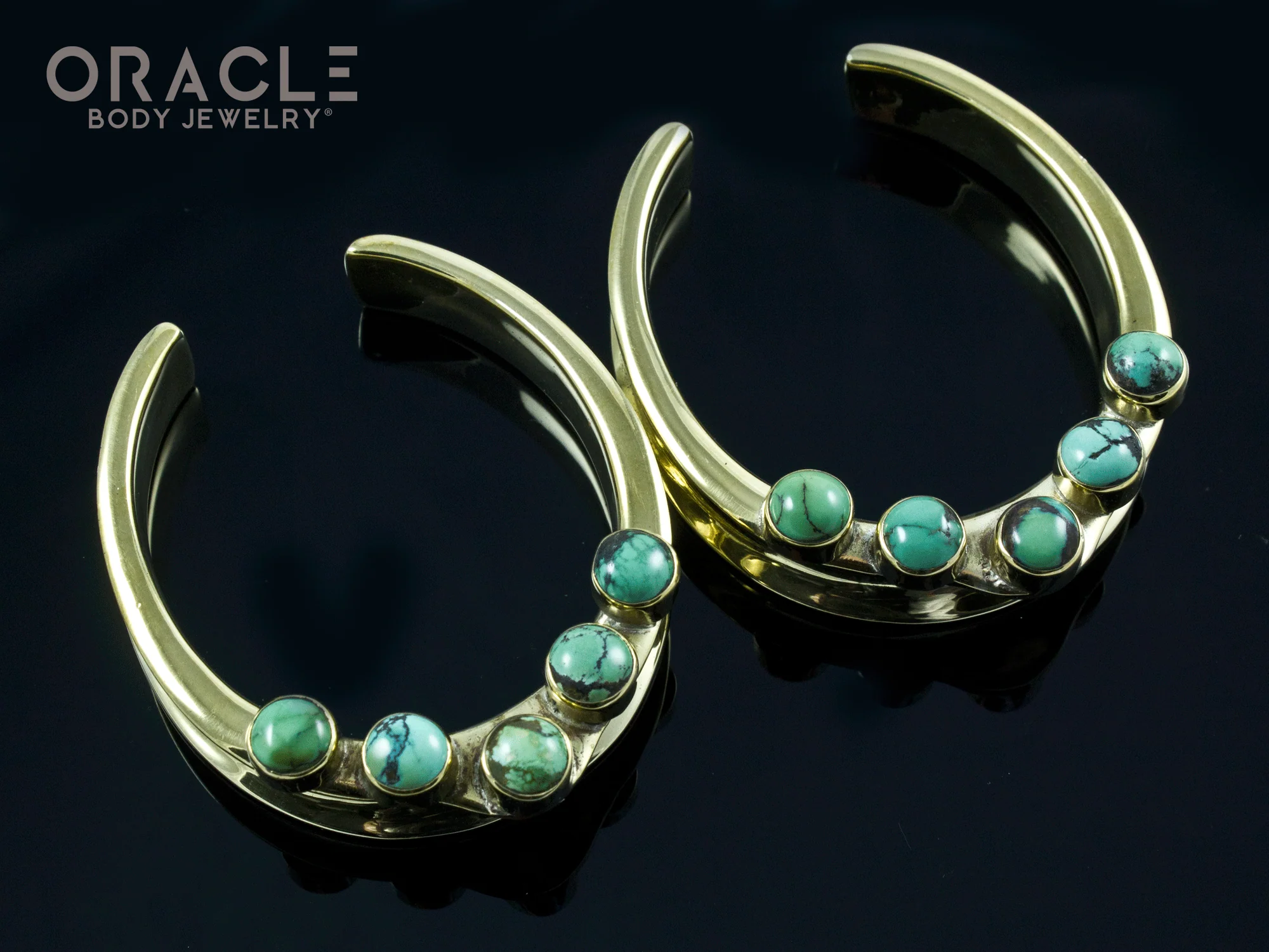 1-3/4" (44mm) Brass Saddles with Natural Turquoise - Image 2