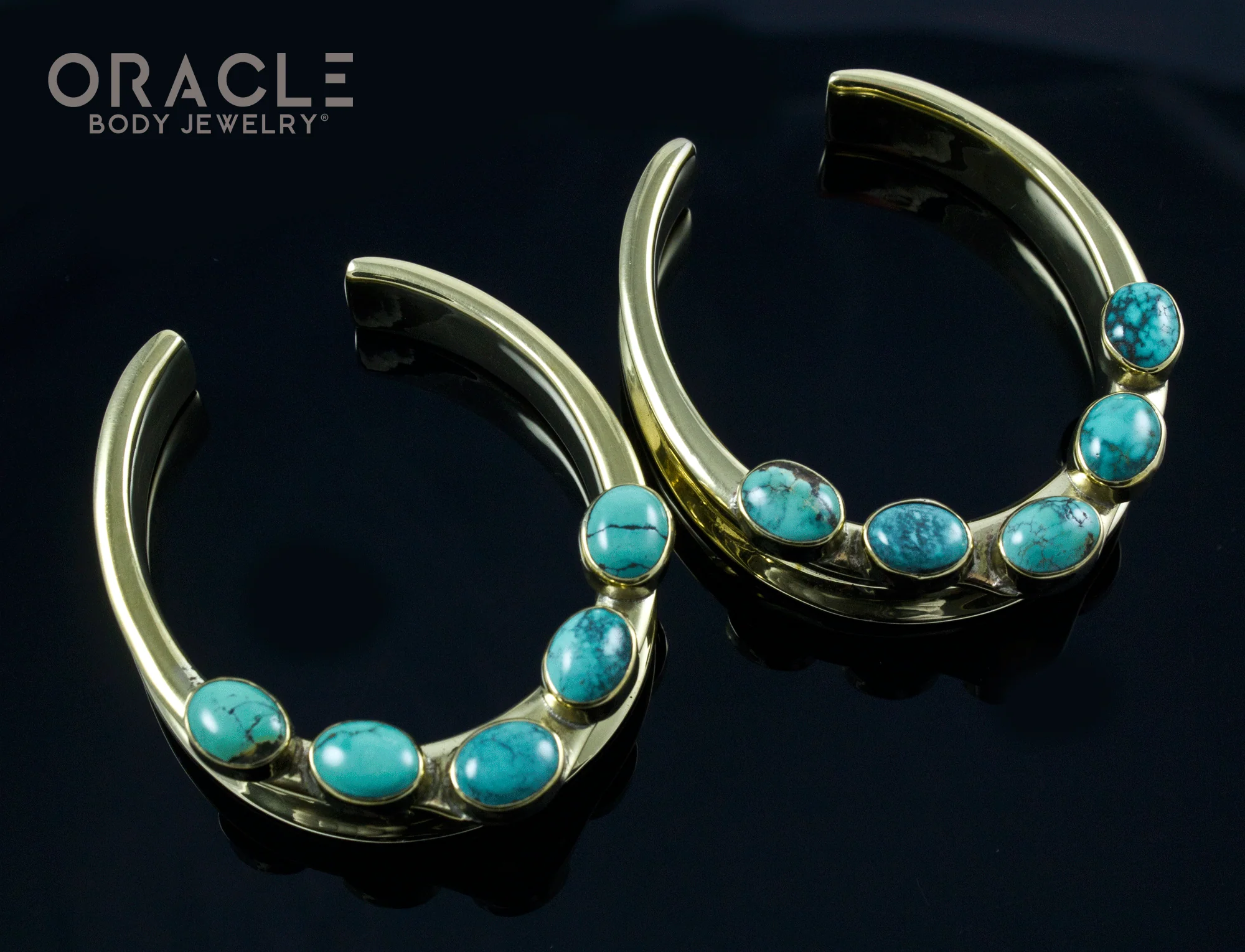1-3/4" (44mm) Brass Saddles with Natural Turquoise - Image 2