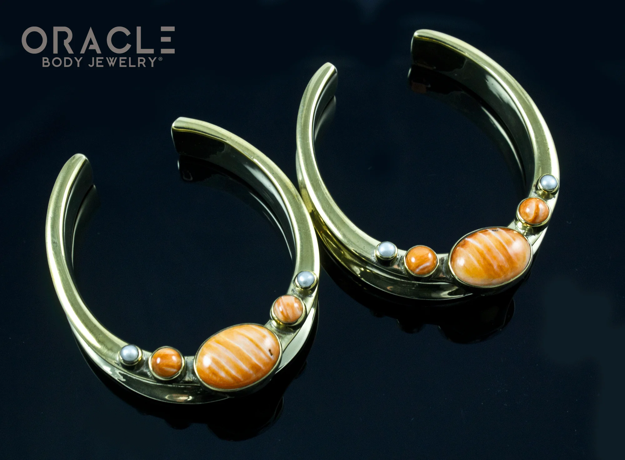 1-3/4" (44mm) Brass Saddles with Spiny Oyster and Pearls - Image 2
