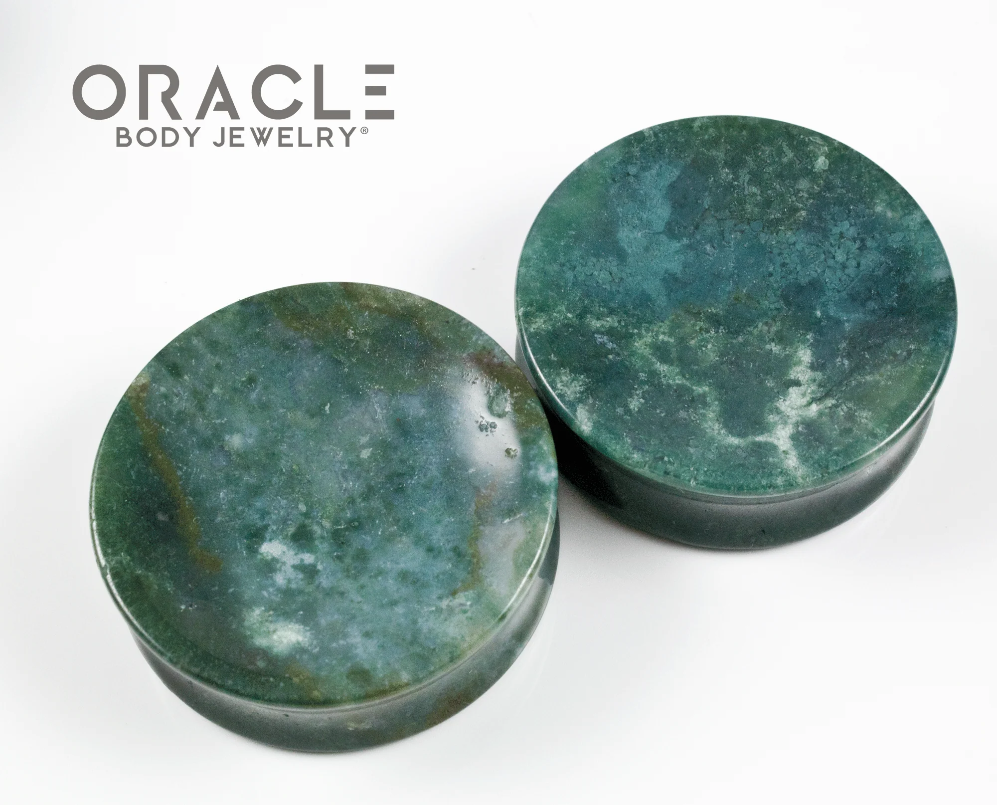 1-3/4" (44mm) Moss Agate Concave Plugs - Image 2