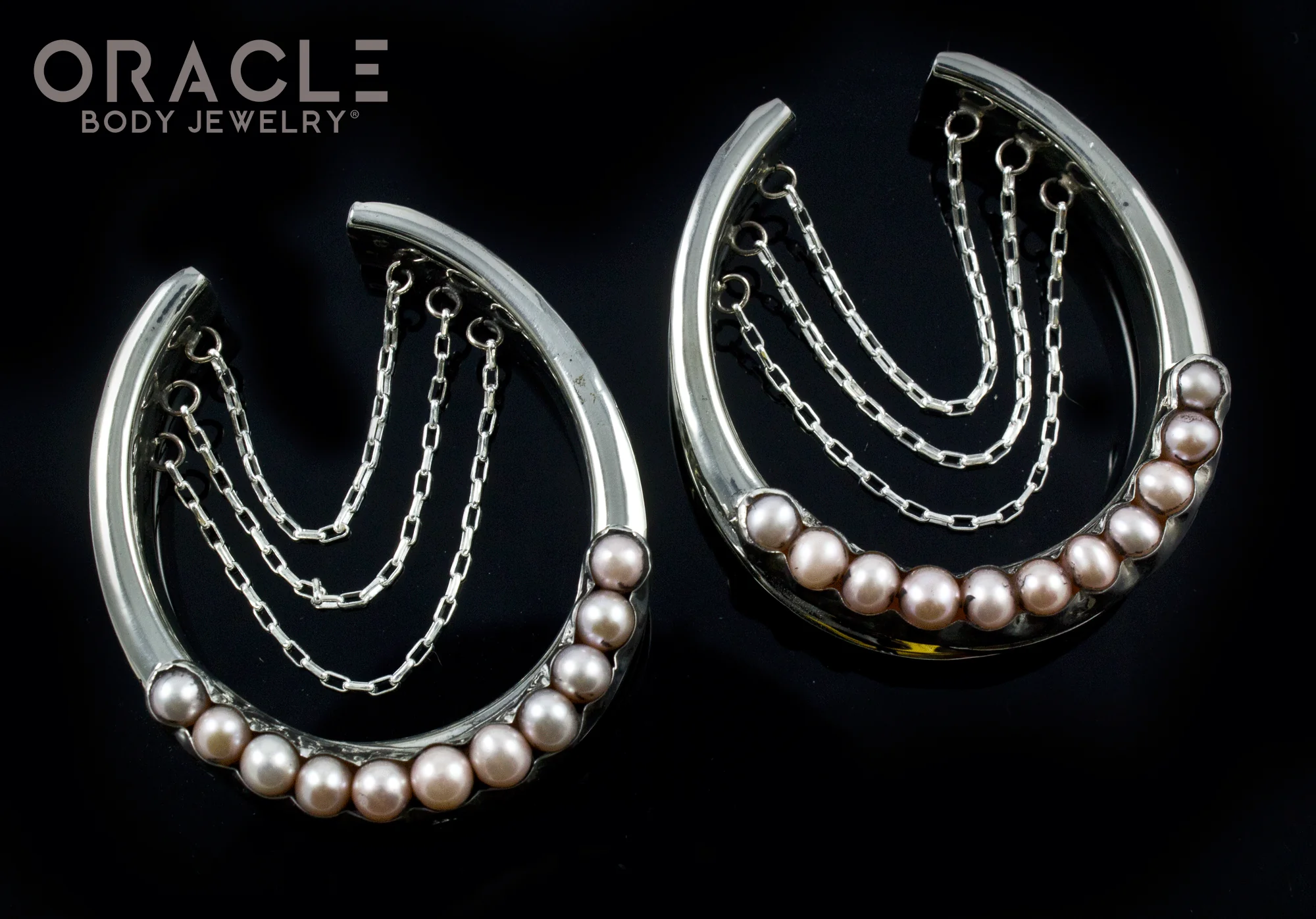 1-3/4" (44mm) White Brass Saddles with Chains and Channel Set Pearls - Image 2
