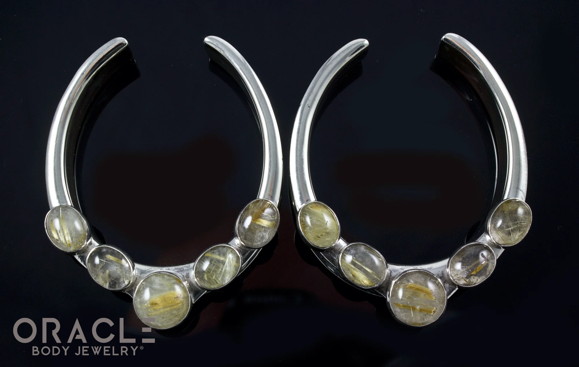 1-3/4" (44mm) White Brass Saddles with Rutilated Quartz