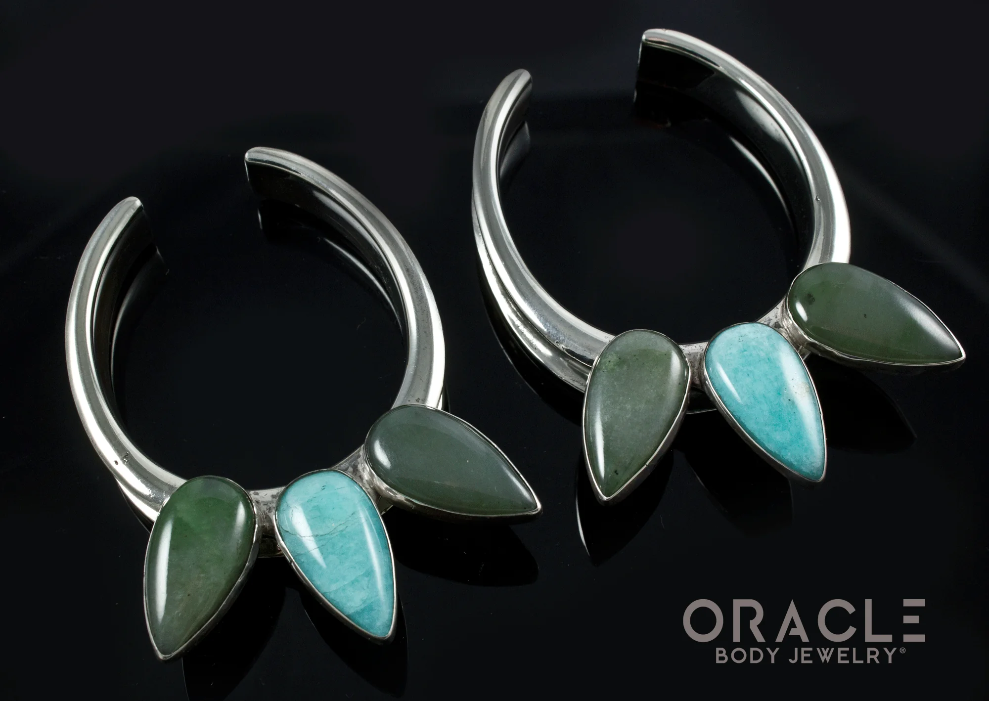 1-3/4" White Brass Saddles with Amazonite and Nephrite Jade - Image 2