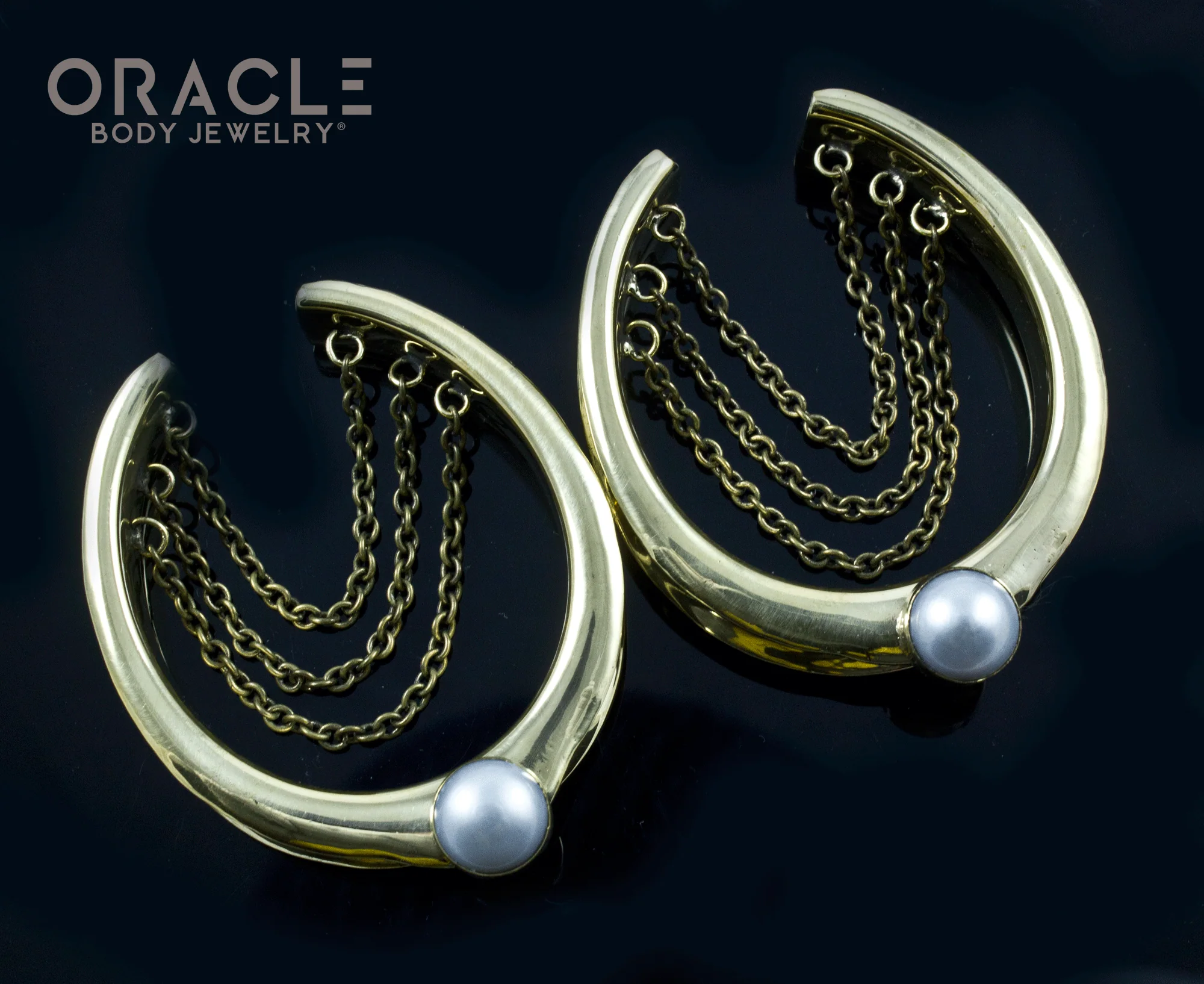 1-5/8" (41mm) Brass Saddles with Chains and Pearls - Image 2