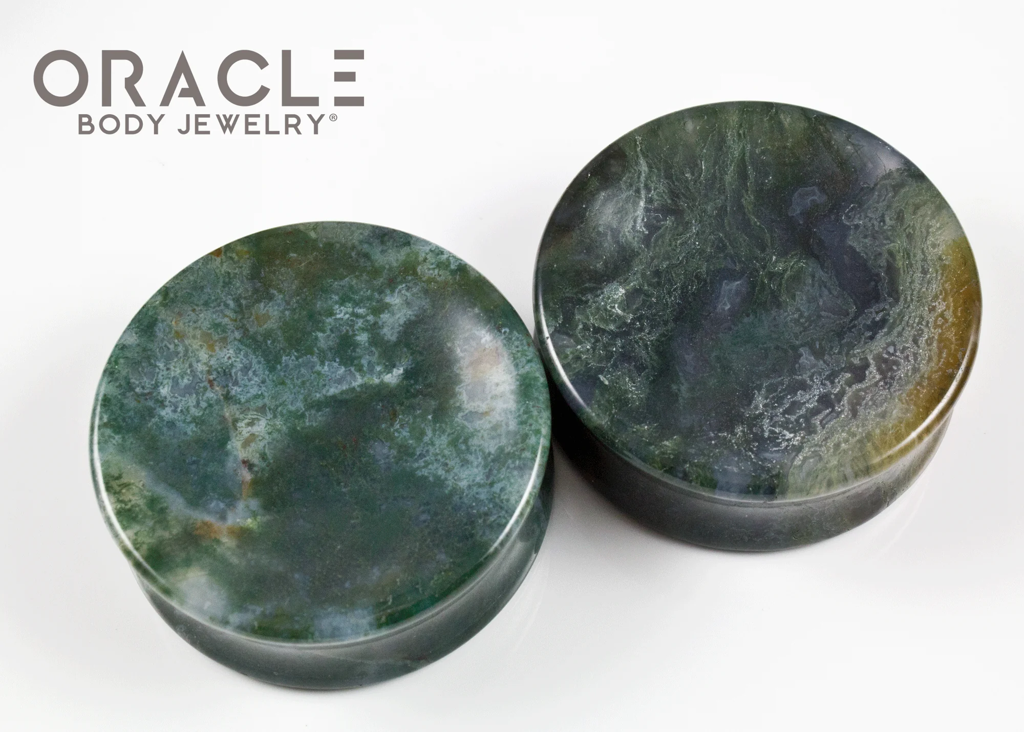 1-5/8" (42mm) Moss Agate Concave Plugs - Image 2