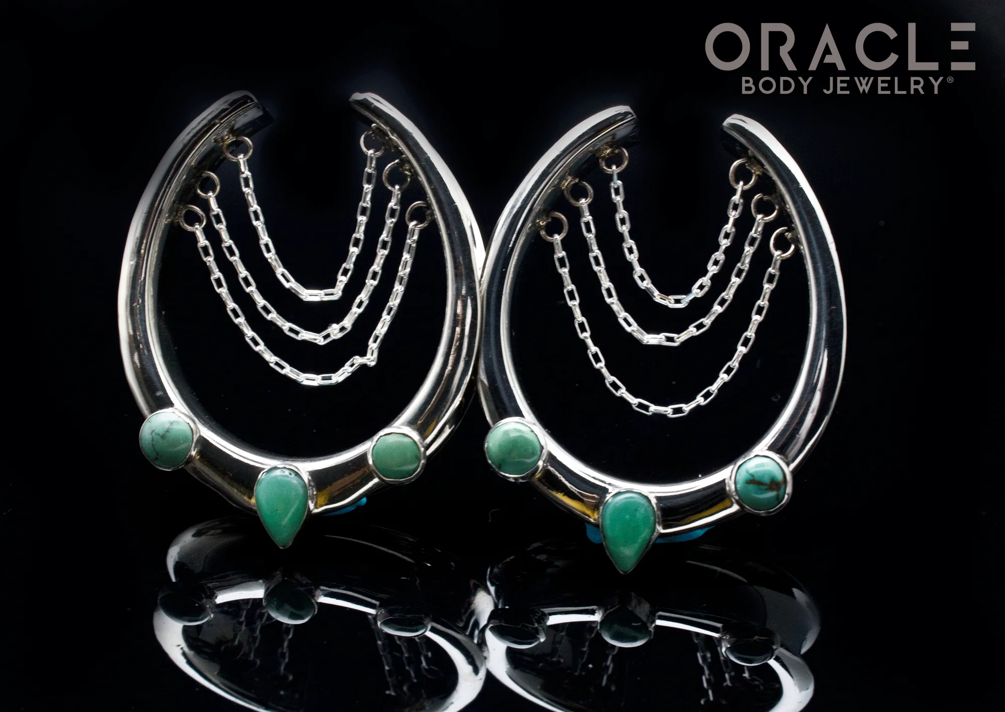 1-5/8" White Brass Saddles with Chains and Chrysoprase and Natural Turquoise