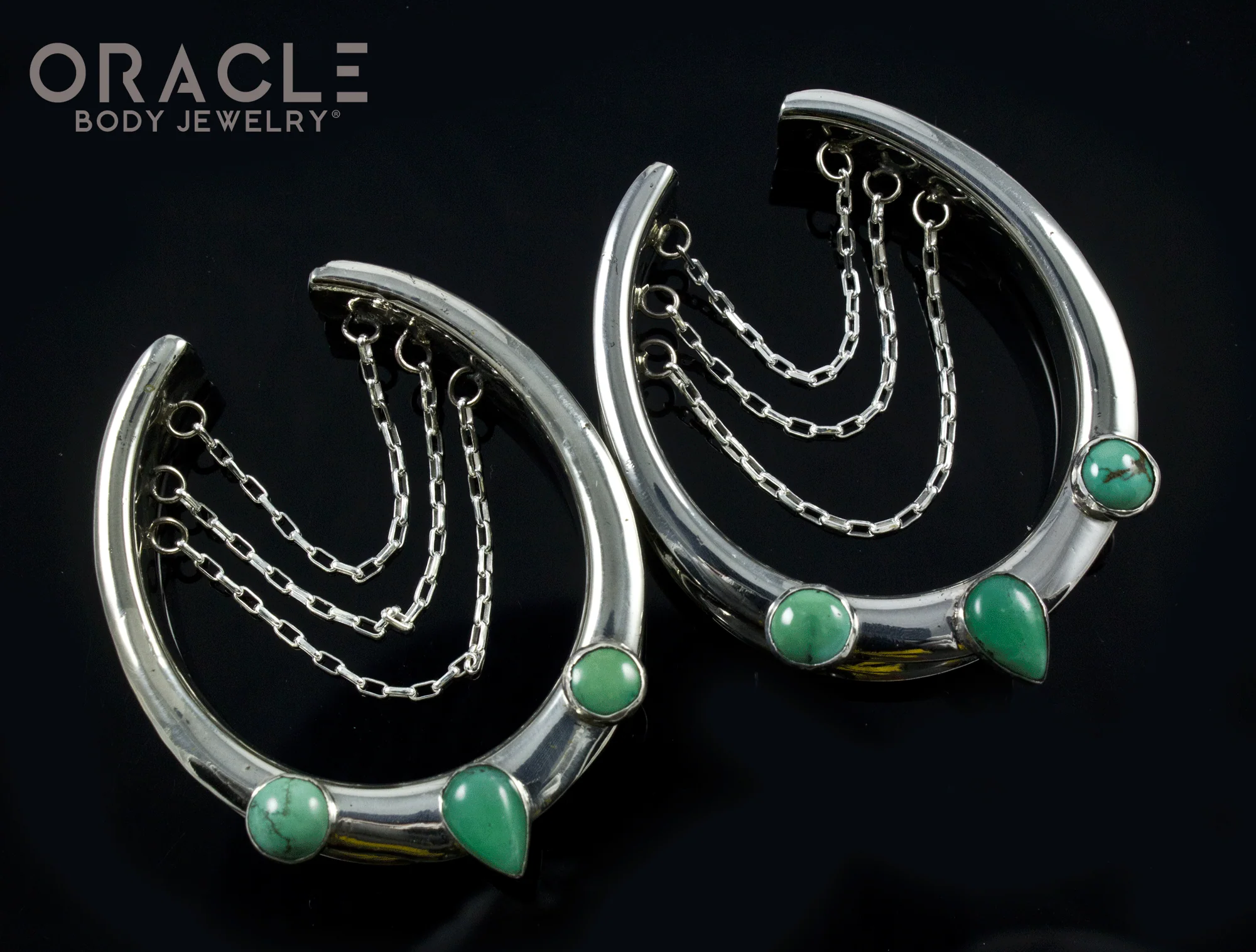 1-5/8" White Brass Saddles with Chains and Chrysoprase and Natural Turquoise - Image 2