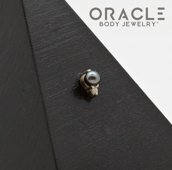 14k Gold Black Pearl and Diamond Threadless End - Image 2