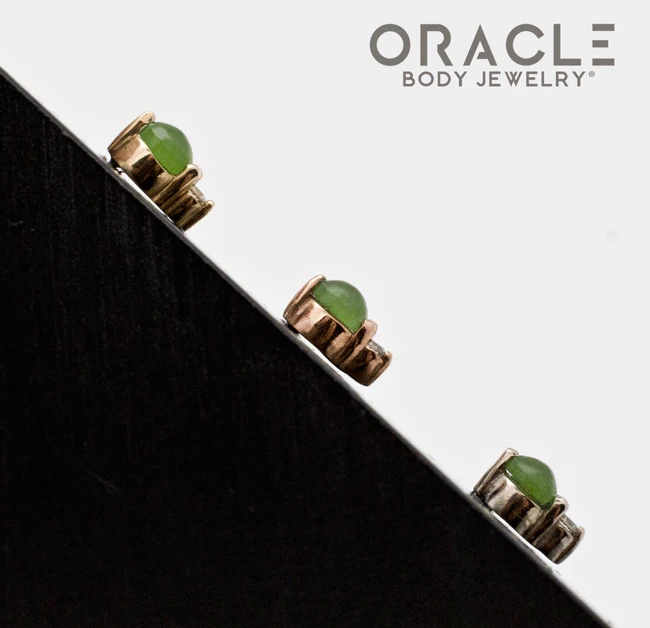 14k Gold Jade and Diamond Threadless End - Image 3