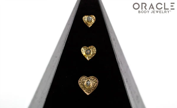 14k Hammered Heart with Rough Diamond Threadless Gold End - Image 2