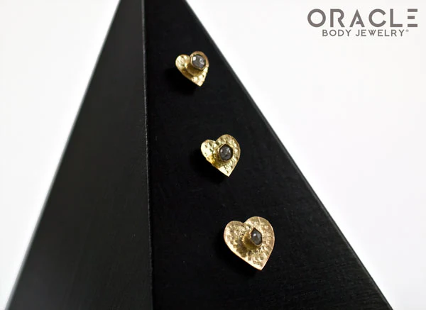 14k Hammered Heart with Rough Diamond Threadless Gold End - Image 3