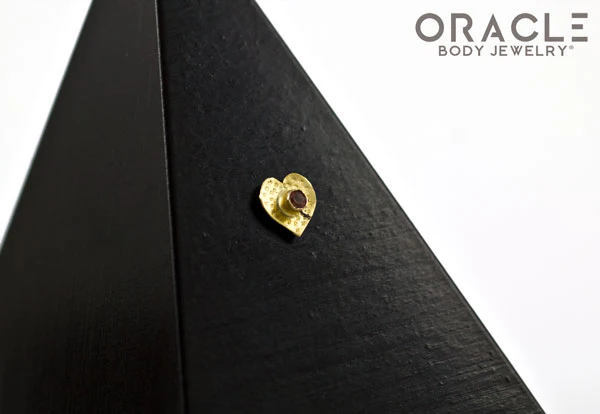 14k Hammered Heart with Sapphire Threadless Gold End - Image 3