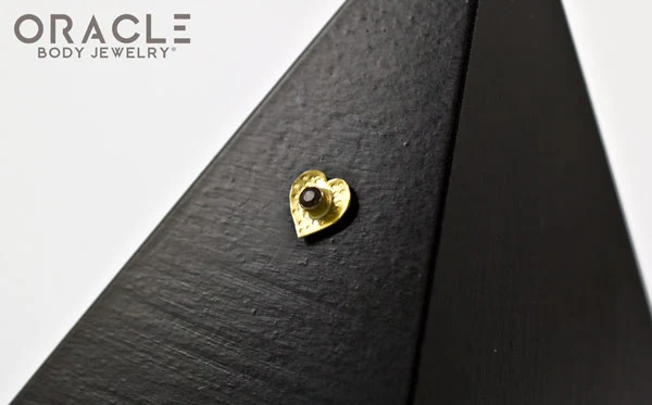 14k Hammered Heart with Smoky Quartz Threadless Gold End