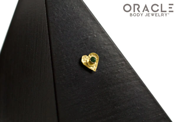 14k Hammered Heart with Tsavorite Threadless Gold End - Image 3