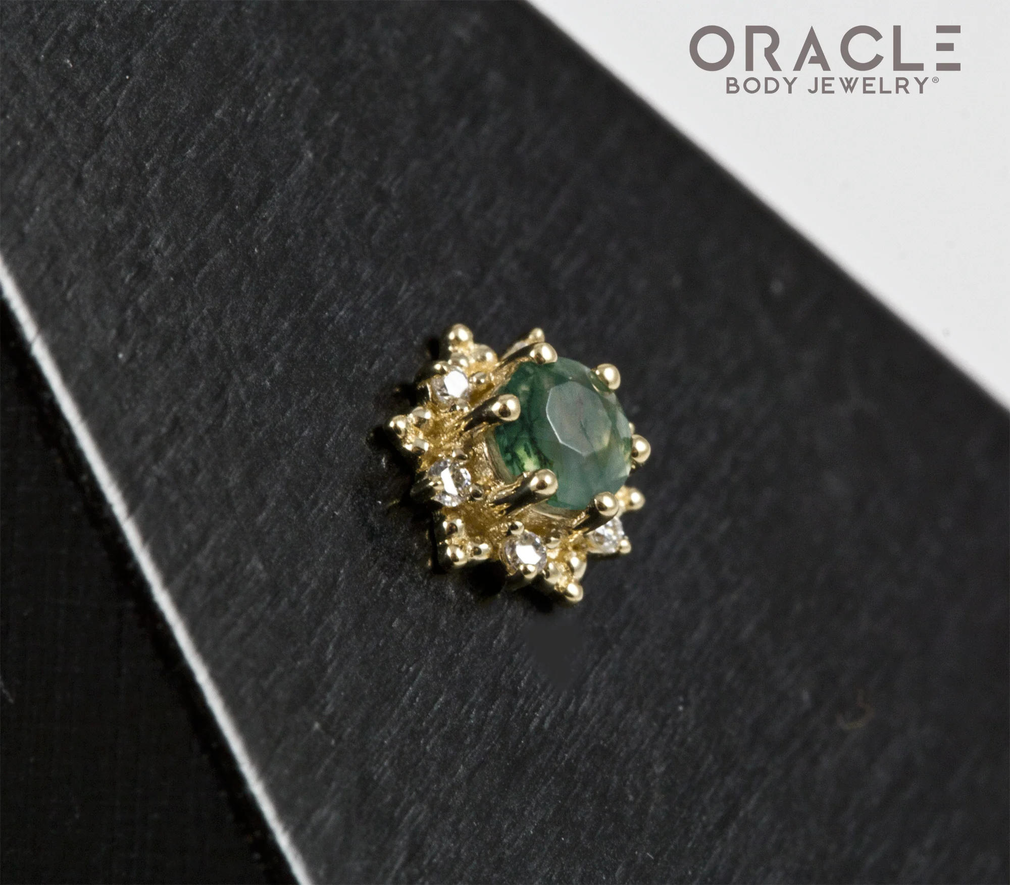 14k North Star Moss Agate and Diamonds Threadless End - Image 2