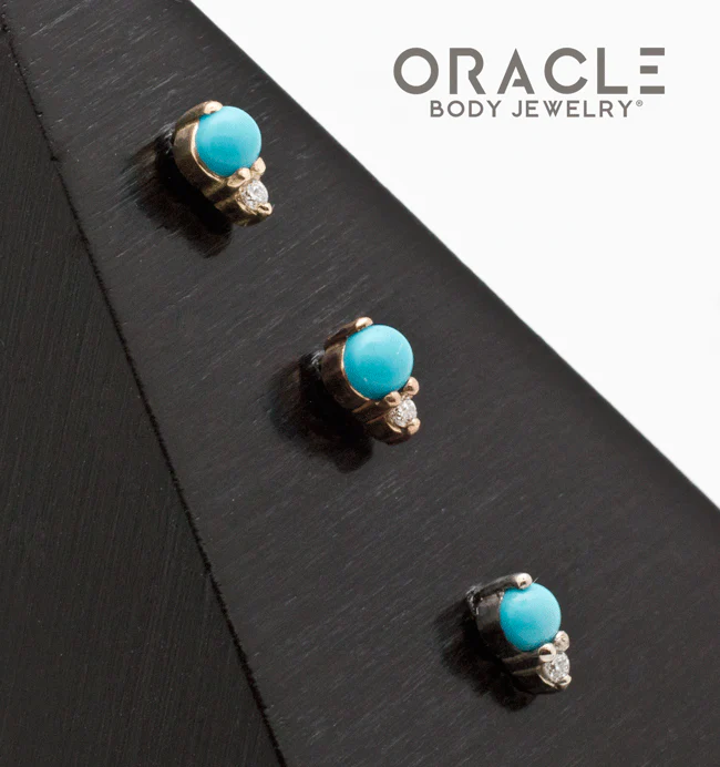 14k Turquoise and Diamond Threadless End - Image 2