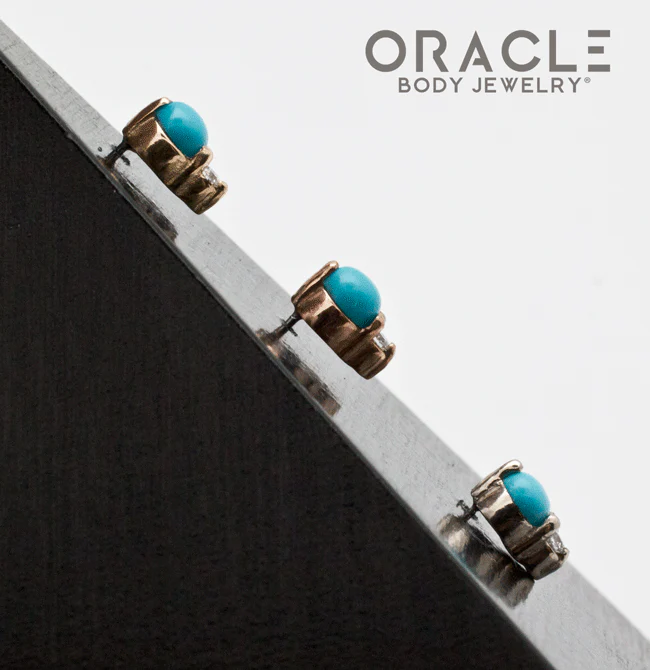 14k Turquoise and Diamond Threadless End - Image 3