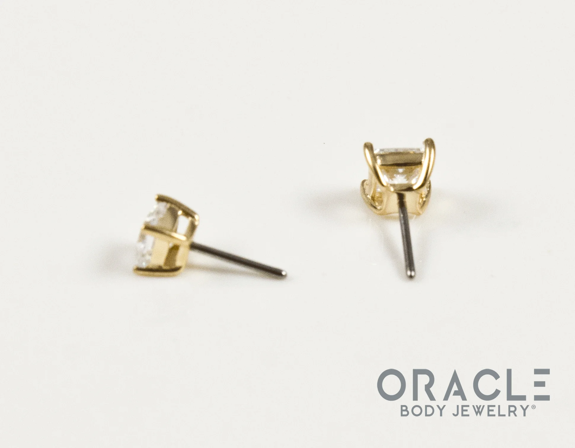 14k Yellow Gold Princess Cut Prong Set CZ Threadless Ends - Image 5
