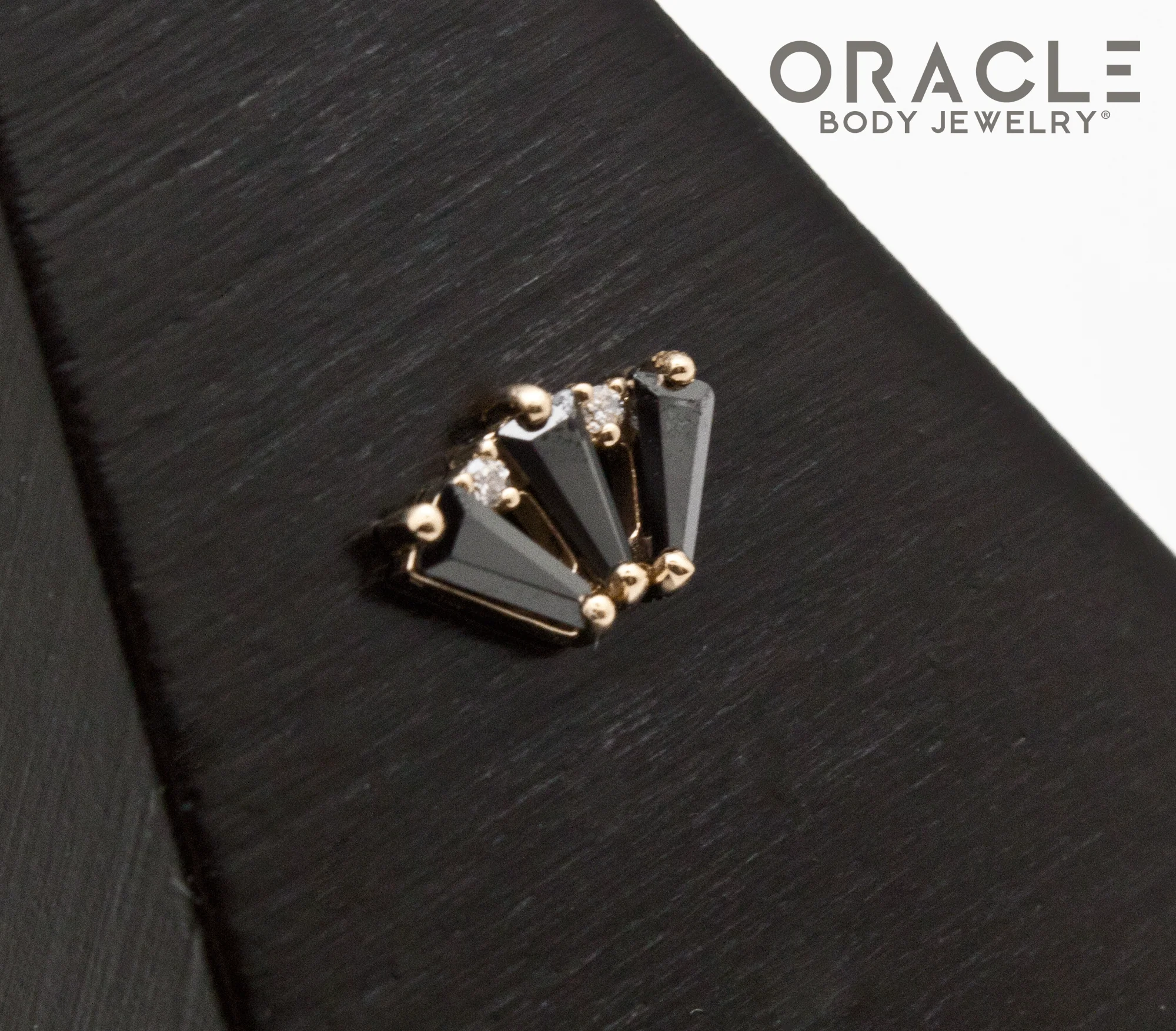14k Yellow Gold Triple Crown Black and White CZ Threadless End - Image 2