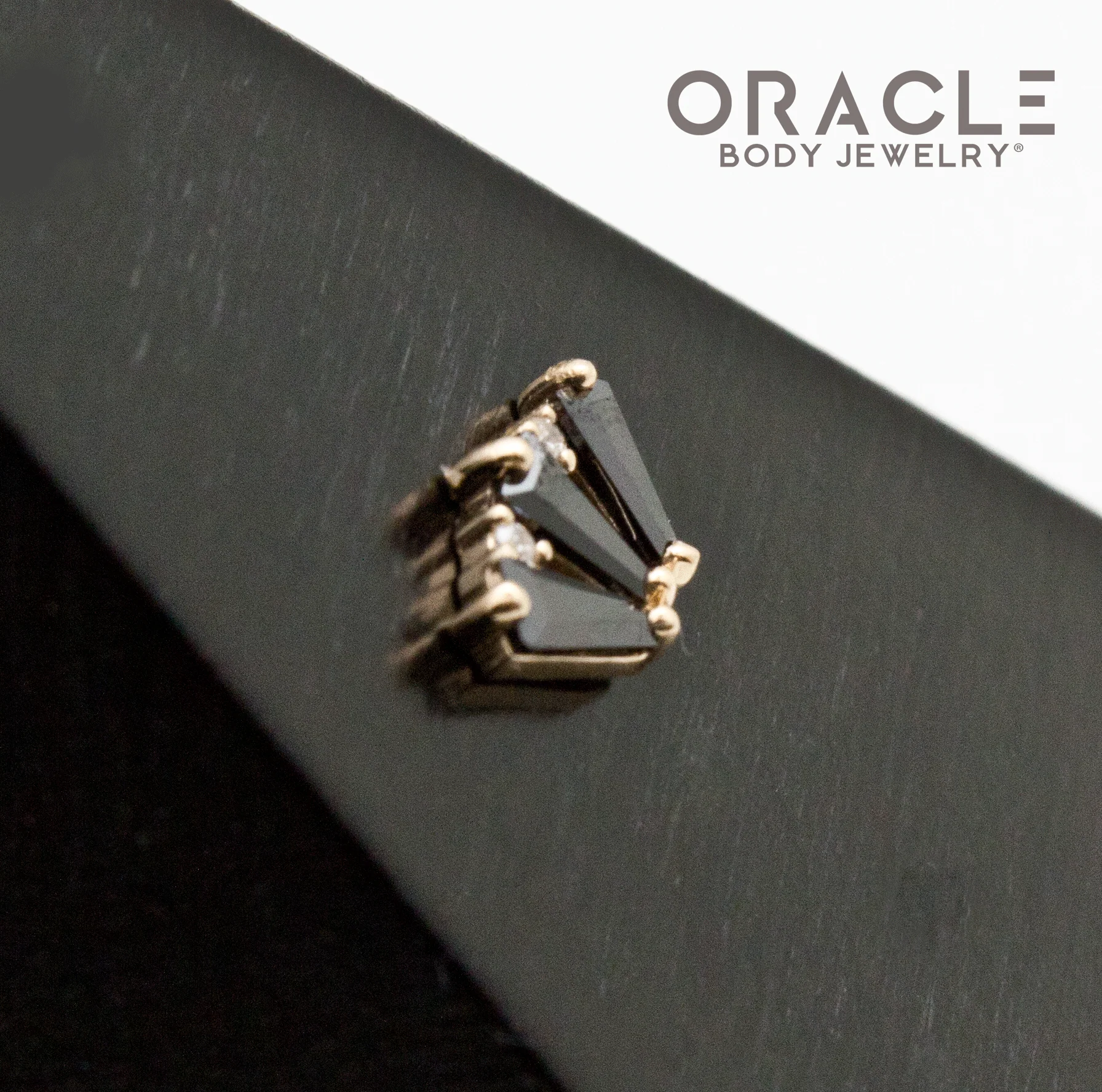 14k Yellow Gold Triple Crown Black and White CZ Threadless End - Image 3