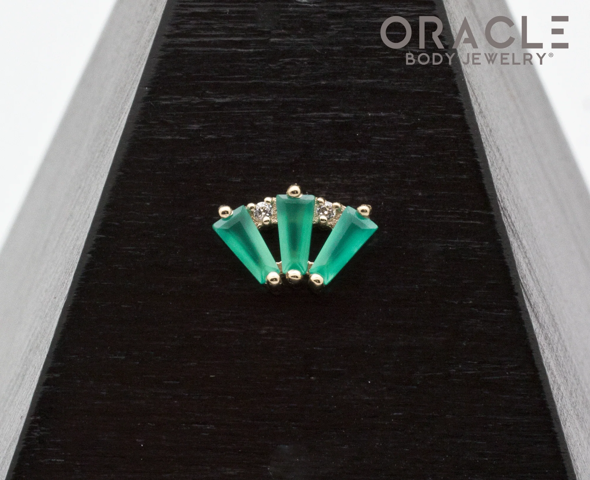 14k Yellow Gold Triple Crown Chrysoprase and Diamonds Threadless End