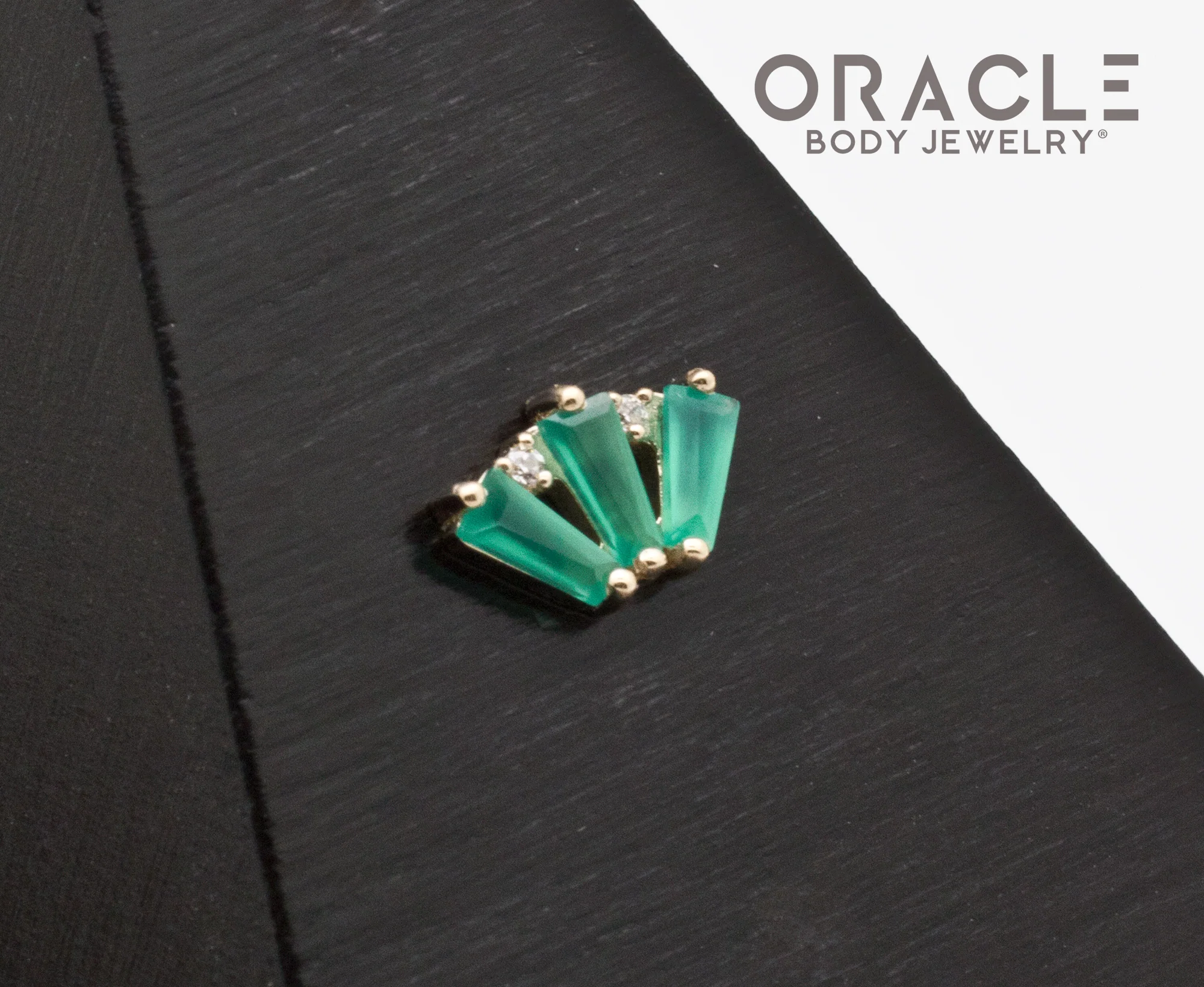 14k Yellow Gold Triple Crown Chrysoprase and Diamonds Threadless End - Image 2