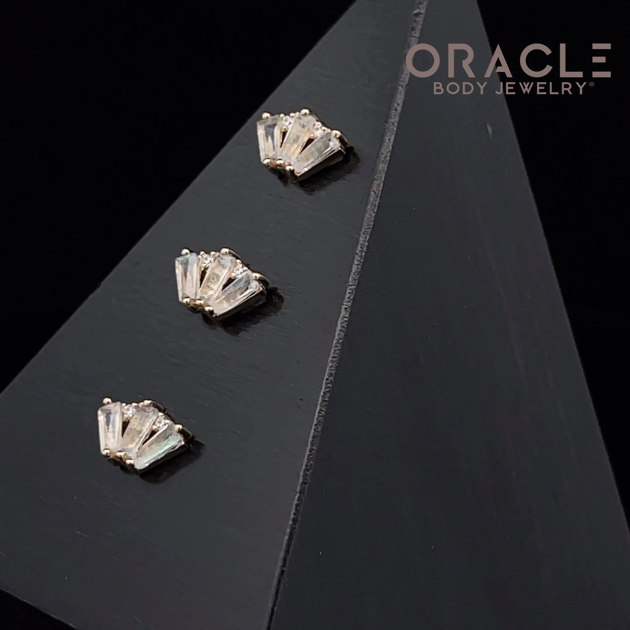 14k Yellow Gold Triple Crown Labradorite and CZ Threadless End - Image 4