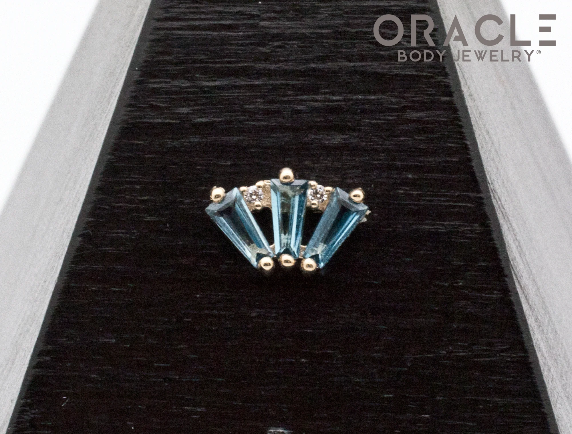 14k Yellow Gold Triple Crown London Blue Topaz and Diamonds Threadless End